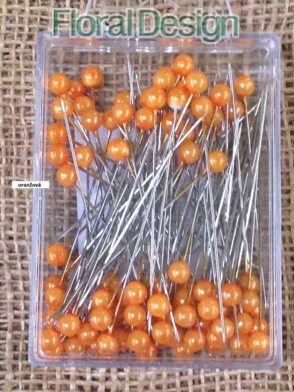 Perličky 6mm na špendlíku 65mm oranžová 100ks