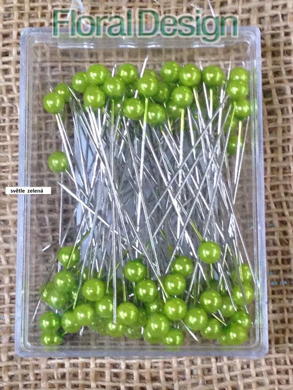 Perličky 6mm na špendlíku 65mm světle zelená 100ks