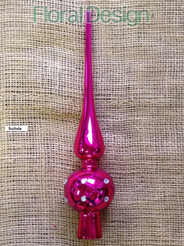 Vánoční špička sklo 28 cm / glitter fuchsia