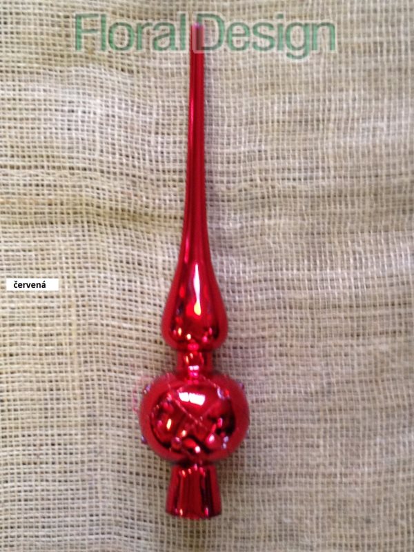 Vánoční špička sklo 28 cm / glitter červená