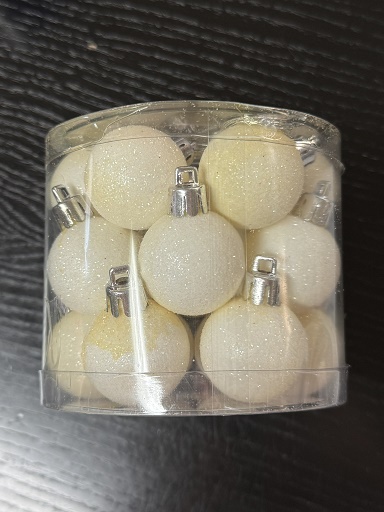 Vánoční koule plast 3 cm, 18ks bílá glitter