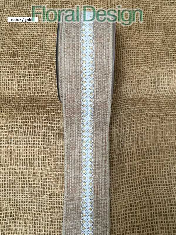 Stuha juta 50mm x 10m natur / gold