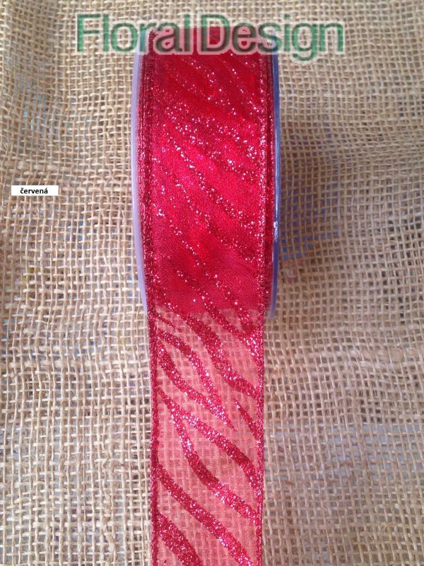 Stuha vlnky s drátkem glitter 40mm x 10m červená