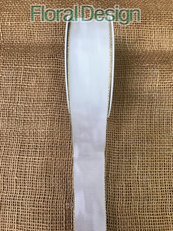 Stuha proužek okraj zlatý 40mm x 25m bílá