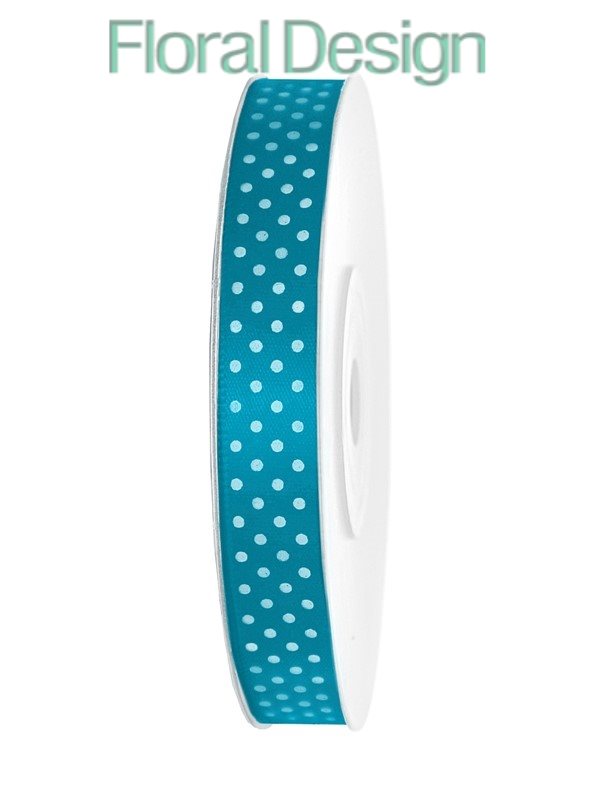 Stuha satén / puntík 12mm x 25m světlá tyrkys