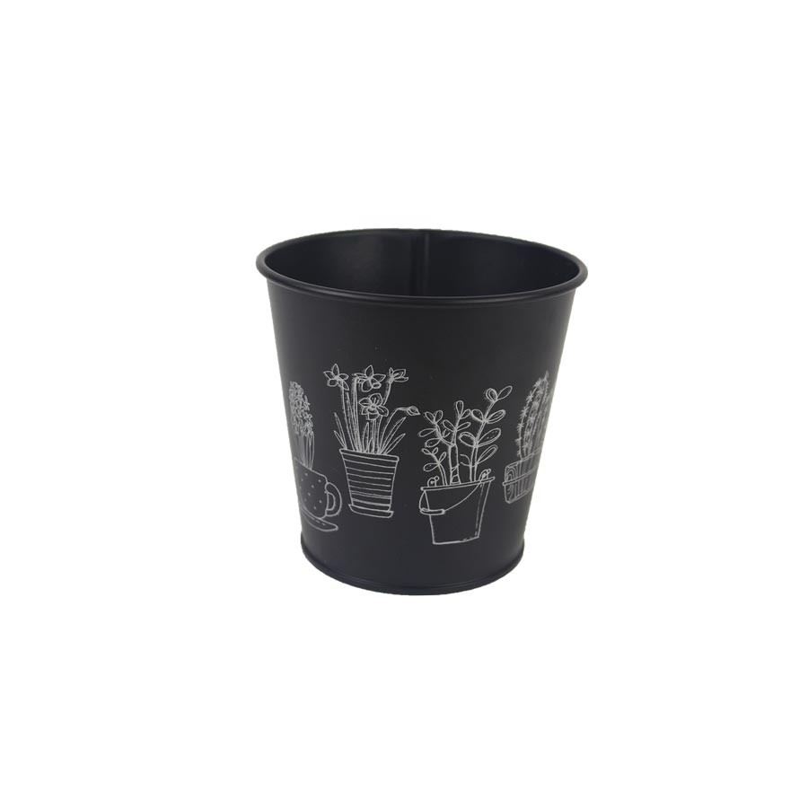 Květináč plech černá / kytky 14cm