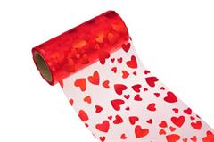 Organza 12cm x 8m červená srdce plné