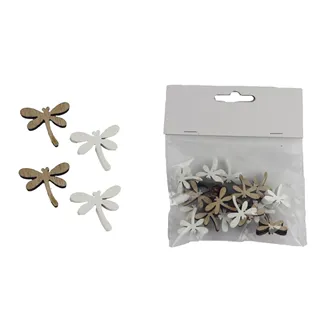 Dekorace Vážka 2cm natur / bílá 24ks