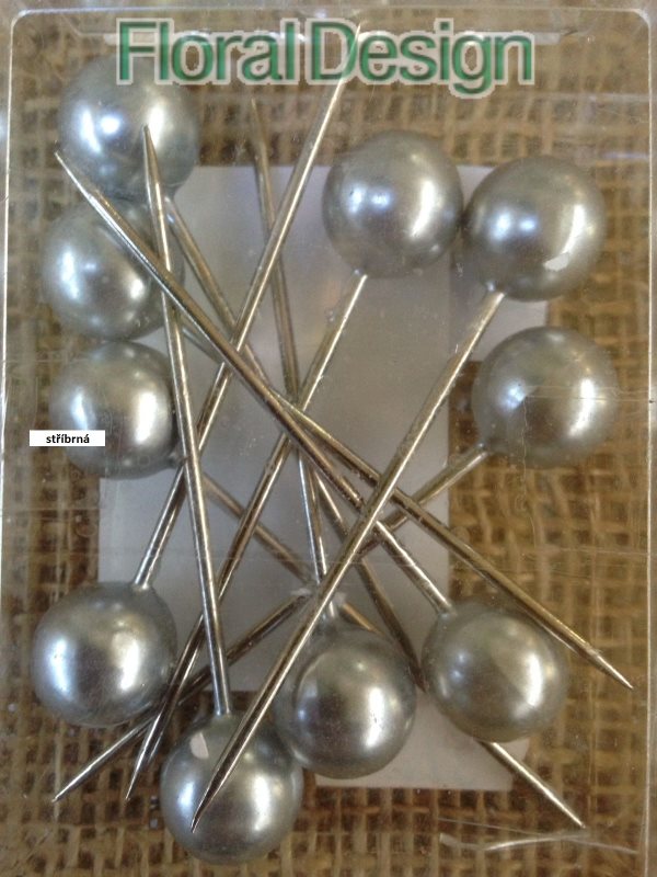 Perličky 15mm / špendlík 75mm stříbrná 10ks