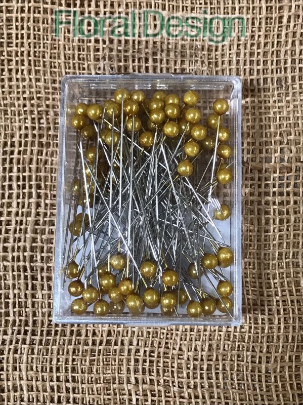 Perličky 6mm na špendlíku 65mm zlatá 100ks