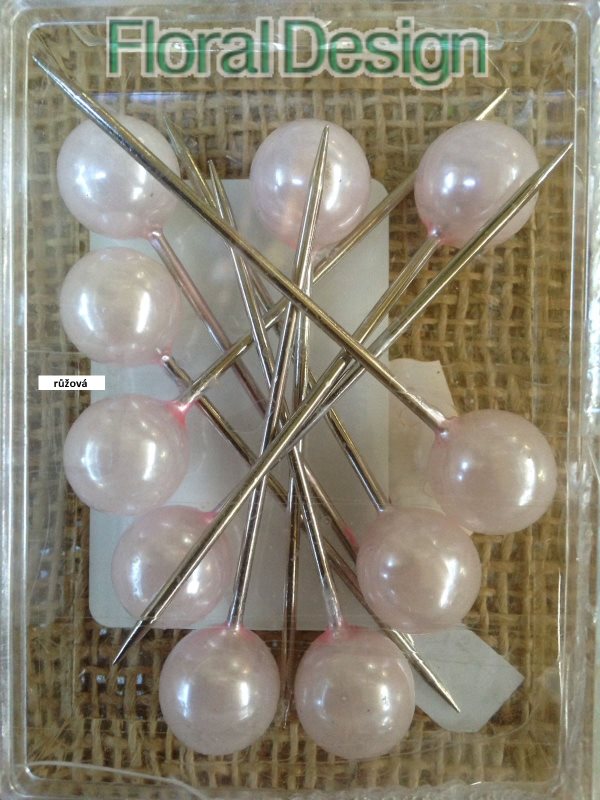 Perličky 15mm / špendlík 75mm růžová 10ks