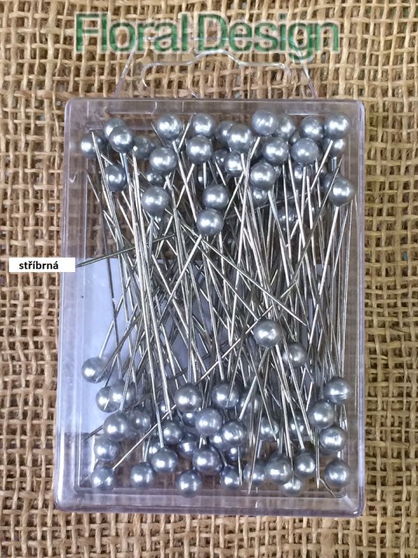 Perličky 6mm na špendlíku 65mm stříbrná 100ks