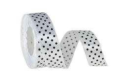 Stuha satén / puntík 25mm x 18m bílá