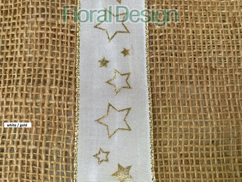 Stuha hvězdičky s drátkem 40mm x 20m bílá / stříbrná